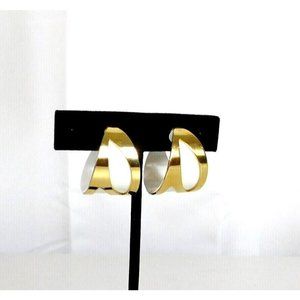 Huggie Hoop Pierced Earrings Gold Tone Metal on White Pushback Closure
